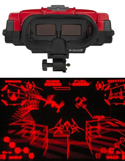 Virtual Boy by Nintendo and a screenshot of a game. Released 1995.