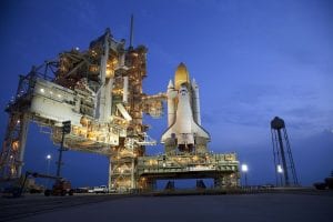 Space shuttle on launchpad