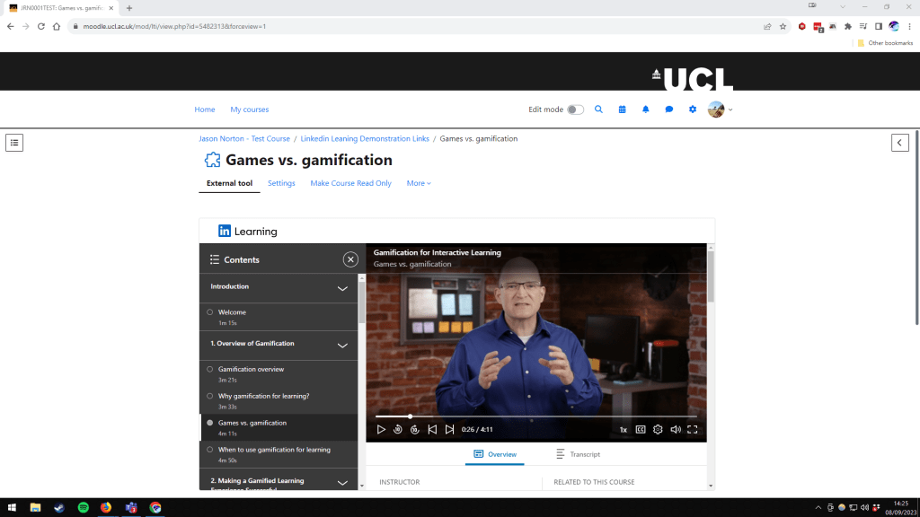 Linkedin Learning embedded into a Moodle Course