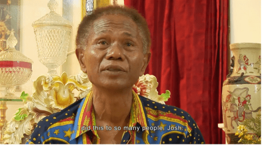 A man named Congo speaking into the camera. On-screen subtitles read "I did this to so many people, Josh"