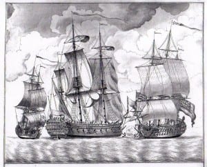 This illustration was included in the journal of the East Indiaman Suffolk 1755/6 (L/MAR/B/397D - p. 89, British Library) and gives an idea of the scale of East Indiamen.
