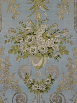 Furnishing fabric Lyon, France, c.1797-8, Pernon and Dugourc, Woven silk and silver, T.69-1951. Courtesy of the Victoria and Albert Museum, London.