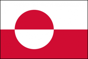 Flag of Greenland - the colour red symbolises the Sun and the colour white symbolises ice and snow.
