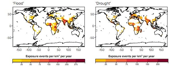 Exposure risk to floods and droughts in 2090. Royal Society (2014)