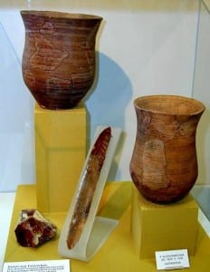 Figure 4 - Artifacts typical of the 'Bell Beaker' culture. CC BY-SA 3.0 https://commons.wikimedia.org/wiki/File:Beakerculture.jpg#file