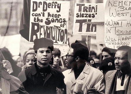 A group protesting in a rally organised by the West Indian Student Centre, May 1970. Courtesy of Black Cultural Archives, ref no: PHOTOS/173, photographer unknown.