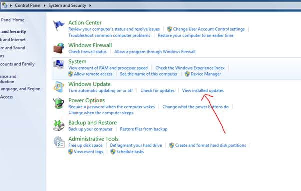 Screenshot showing Windows Update options