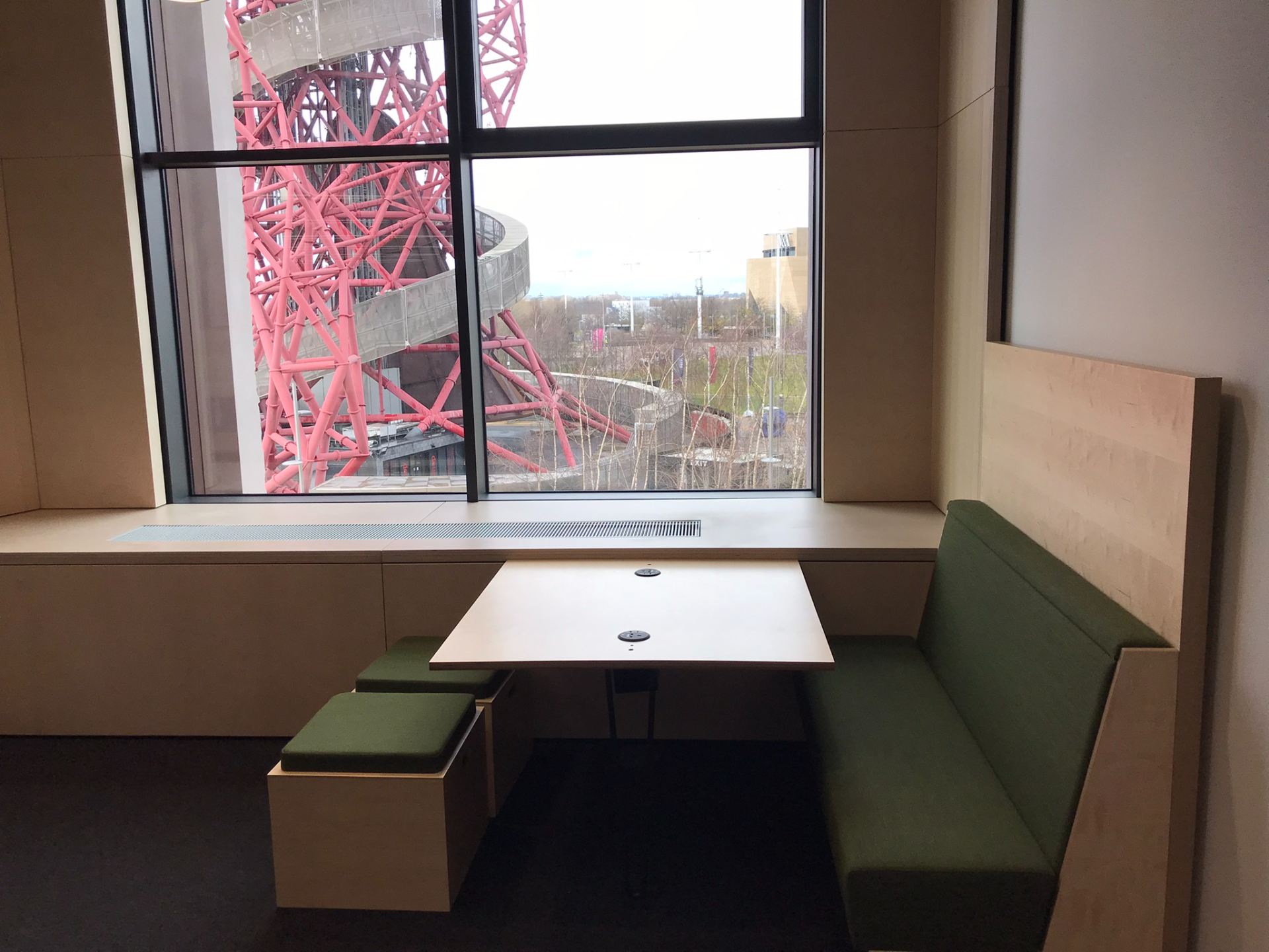 Learning space looking onto the ArcelorMittal Orbit through the window