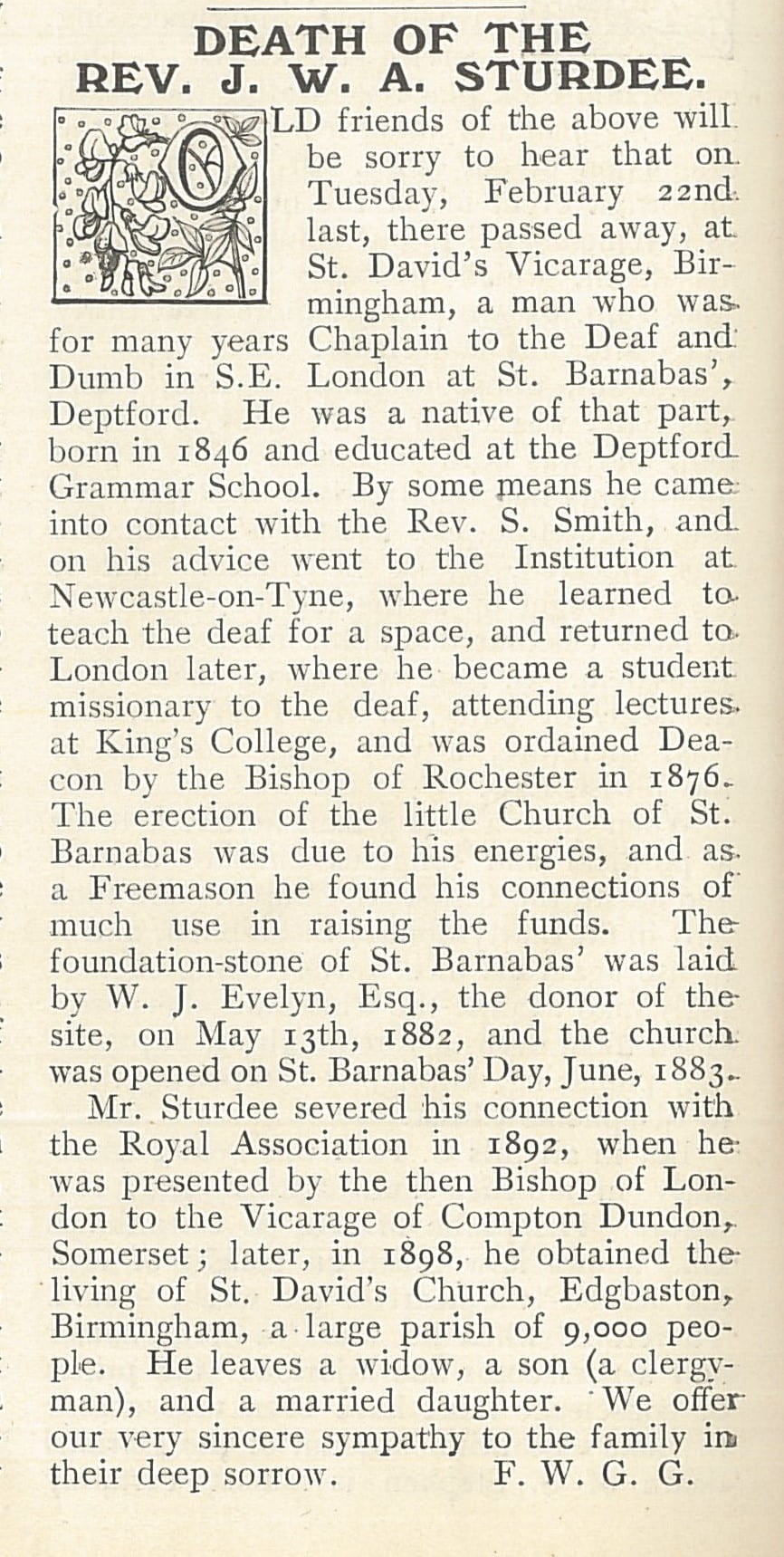 Sturdee obituary 1910 Ephphatha p.78
