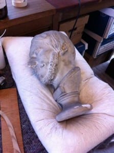 One of our phrenological heads being cleaned.