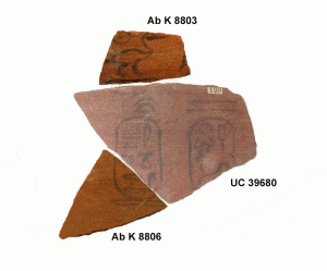 Petrie pottery fragment UC39680 with fragments found by the Deutsches Archäologisches Institut. Courtesy of Andres Effland.  