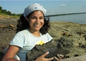 Dr. Anjali Goswami holding fossil remains