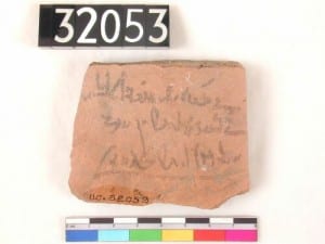A pottery fragment with ancient Egyptian text written on it (UC32053). Sadly not ancient wisdom. Just a tax receipt from the late 1st millennium BC. 