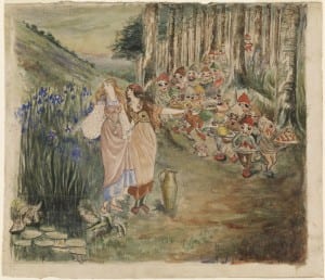 Knights, Winifred Margaret (1899-1947) Two Maidens with Goblins Pen, ink and watercolour