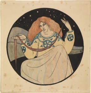  Knights, Winifred Margaret (1899-1947) Lady with Skein and Stars Pen and ink and watercolour 1916 