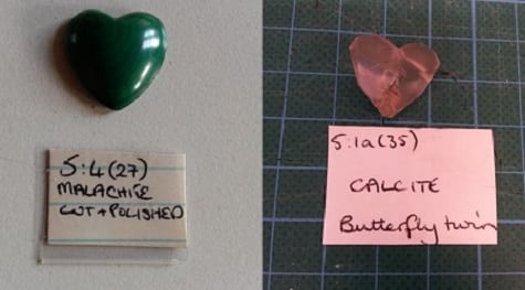 Heart Minerals - calcite and malachite. 