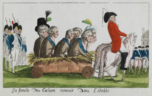 Anonymous La Famille des Cochons ramenée dans L’Etable (The Family of Pigs brought back to the Pigsty), 1791 Coloured etching, UCL Art Museum