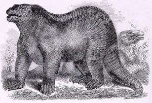 Goodrich's illustration based on Benjamin Waterhouse Hawkins' Iguanodon reconstruction 1859