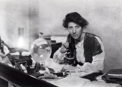 Marie Stopes in her laboratory