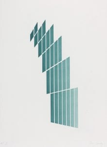 A turquoise geometric print by Tess Jaray 1982 from UCL Art Museum's collections number 7876 