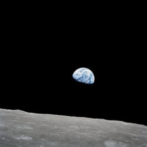 Earthrise taken by William Anders, 24th December 1968. Copyright NASA, public domain