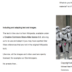 A screenshot from the UCL Copyright Essentials module. Includes information on the topics covered, some text from the module and an image of a group of stormtroopers marching in the street. Includes image by Michael Neel via Wikimedia Commons. 