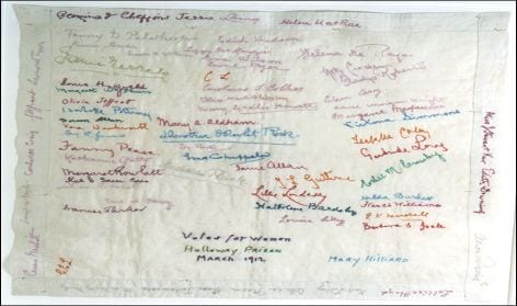 handkerchief embroidered by suffragette prisoners