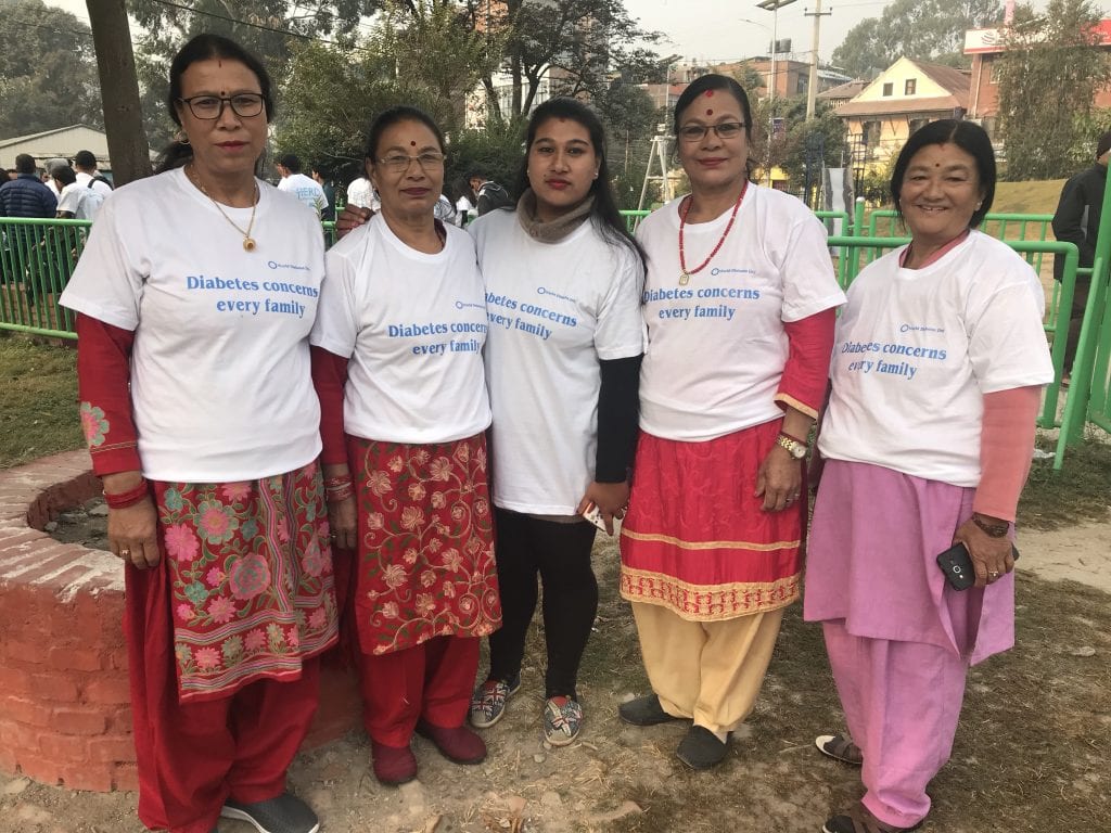 Nepalese women with 'Diabetes concerns every family' T-shirts