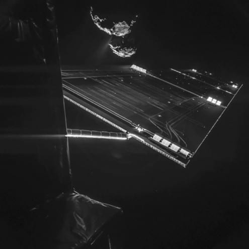 Comet seen over Rosetta's solar array, 14 October 2014. Credit: ESA/Rosetta/Philae/CIVA