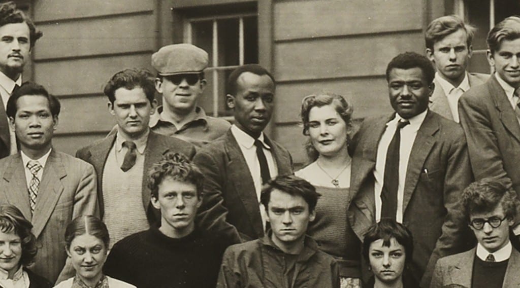 El-Salahi (centre) and fellow students at the Slade, 1956.