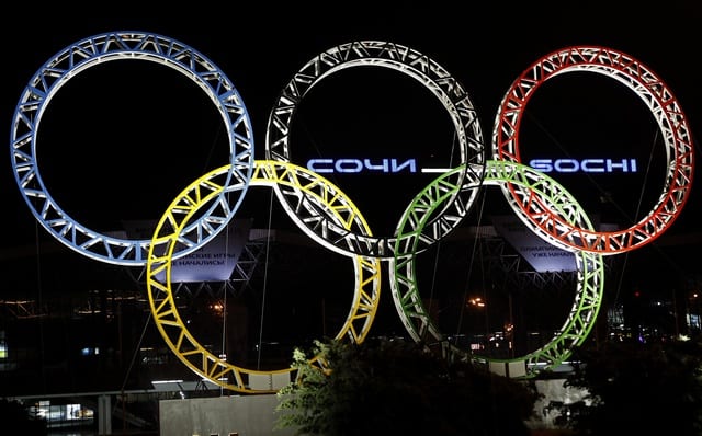 The Olympic rings are seen in front of the airport of Sochi, the host city for the Sochi 2014 Winter Olympics