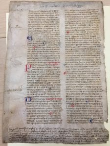 Part of MS Frag/Lat/7, a twelfth century manuscript fragment