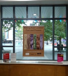 Posters for the exhibition in pride of place at Stratford Library