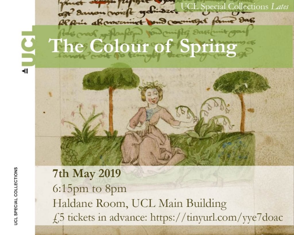 Flyer for UCL Special Collections Late event, The Colour of Spring