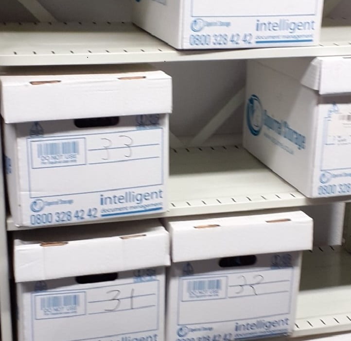 Boxes in storage