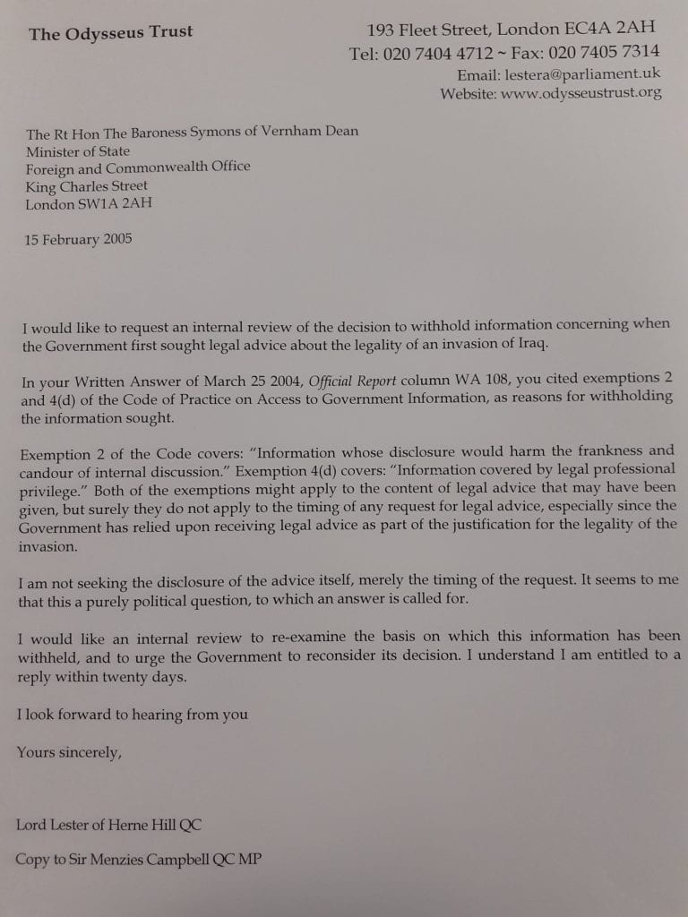 Image of the letter from Lester to the Minister of State