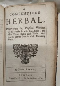A title page for the rare book Every Man His Own Doctor, a herbal, by John Archer, 1673