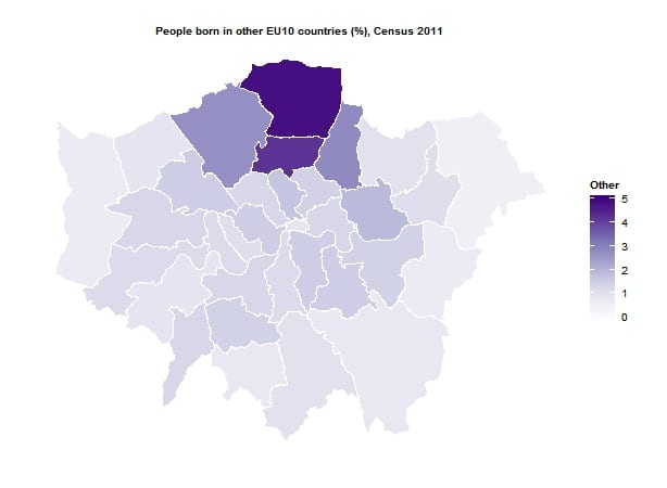People born in other EU10 by London borough