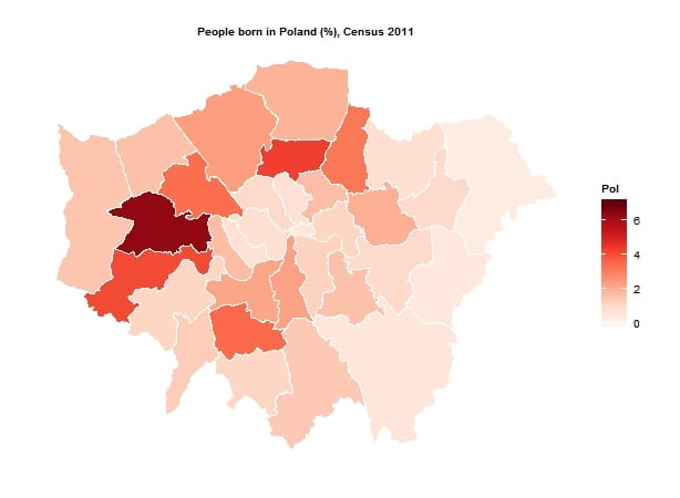 Polish born residents of London by borough