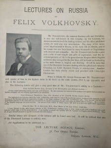 Advertisement for a lecture by Volkhovskii, from the LSE archives