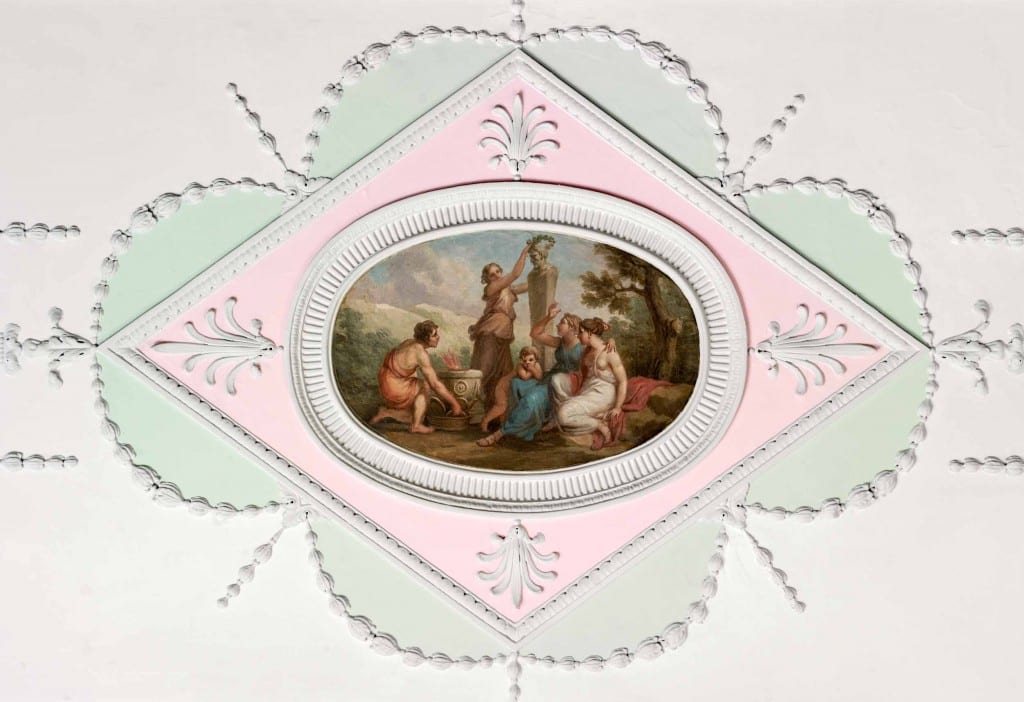 Detail of the ceiling in the front room on the first floor of Chandos House (© Historic England, Chris Redgrave)