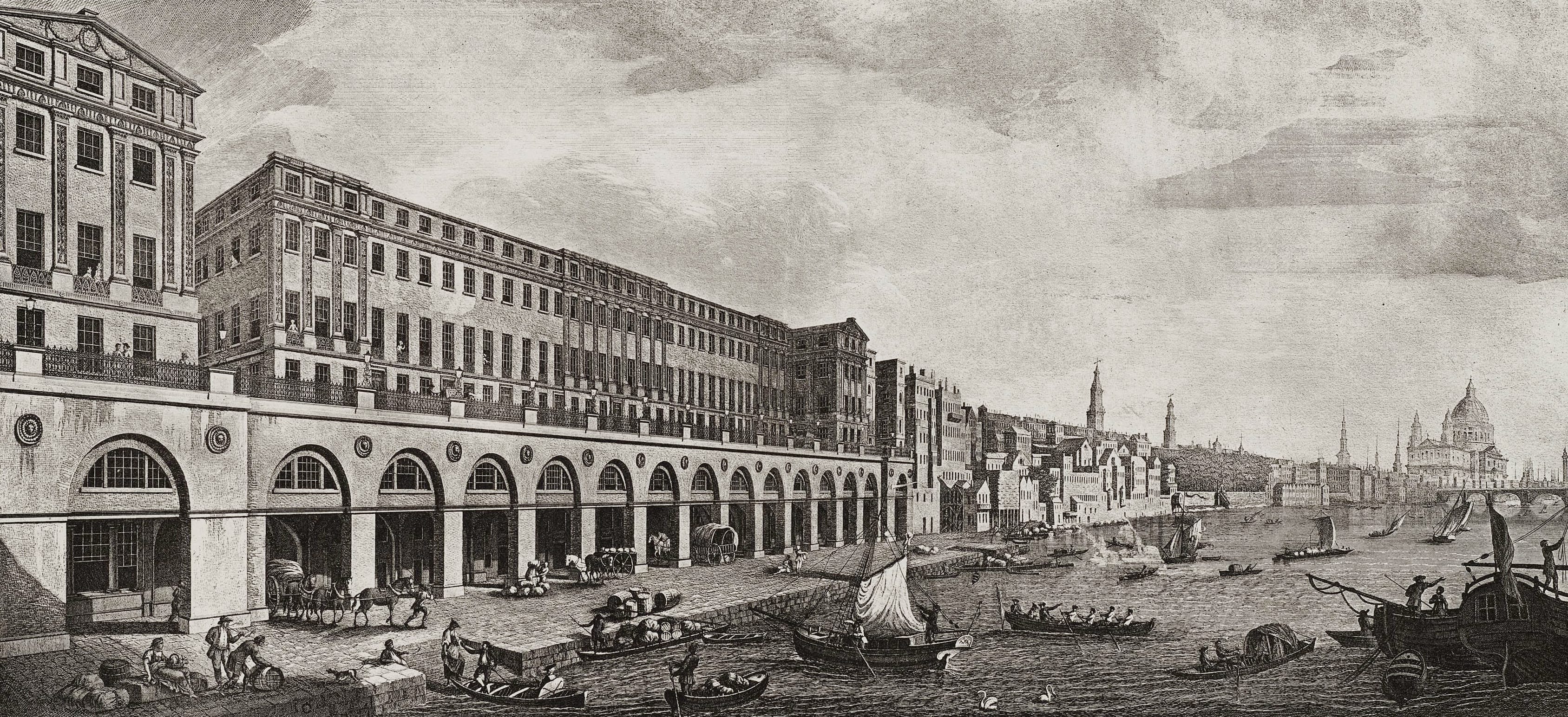 1 The Adelphi and the Thames riverside, looking east. Engraving by Benedetto Pastorini, reproduced in the third (posthumous) volume of the Adam brothers’ Works in Architecture (1822)