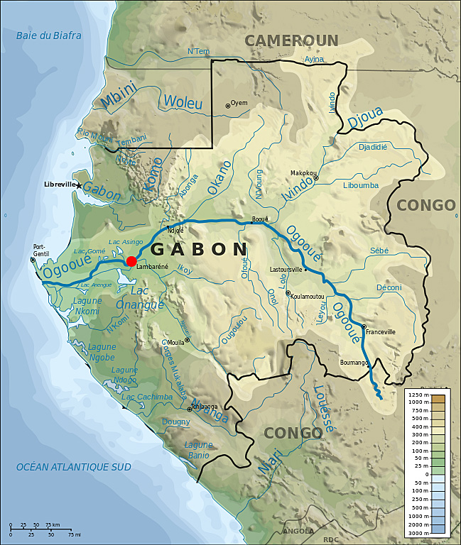 Map of Gabon showing location of Lambarene
