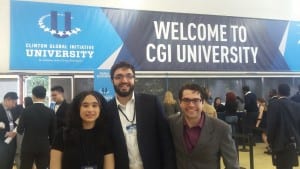 UCL students Naomi Poyser, Mujavid Bukhari and Francisco Cordoba Ortalora at CGI U