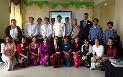 Ministry of Education officials in Nay Pyi Taw with UCL’s Prof Marie Lall and Jonathan Dale after the workshop